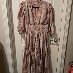 Boho Lace-Trim Dusty Rose Maxi Dress